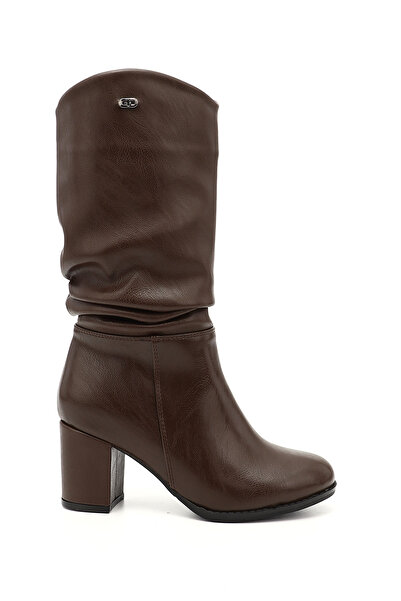 GÖNDERİ(R) Women's Brown Round Toe Bellows Thick Heeled Boots