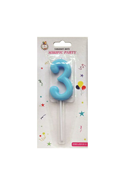 Mirific Party Cake candle, blue, 7 cm, number 3