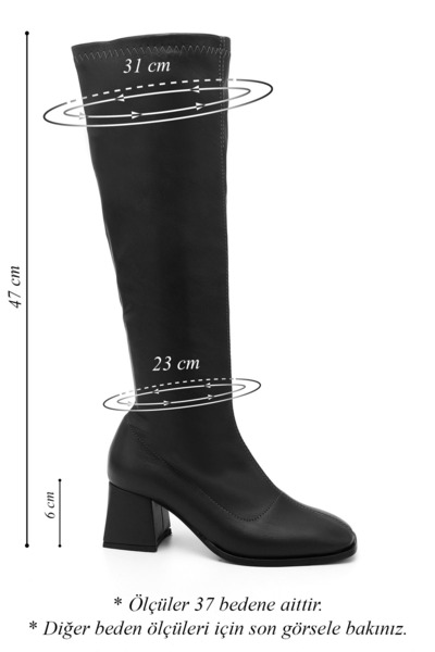 GÖNDERİ(R) Women's Black Leather-Look Zippered Thick Heeled Stretch Boots