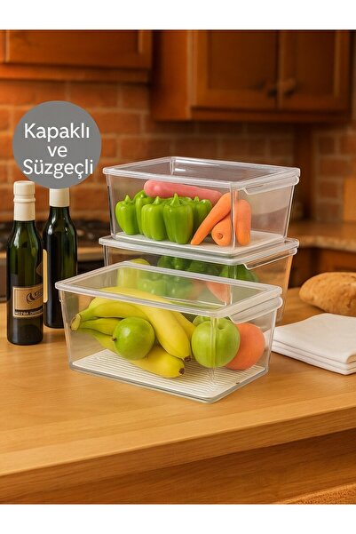 Nesto Home 3 Adet Süzgeçli Kapaklı Buzdolabı Düzenleyici Buzdolabı Içi Düzenl...