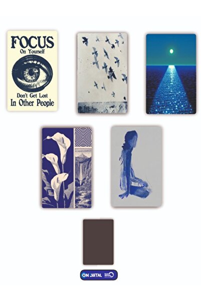 ON DİJİTAL BASKI MERKEZİ Mavi Detaylı 5 Adet Buzdolabı Magnet Seti