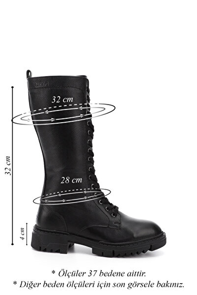 GÖNDERİ(R) Dámské černé kozačky z pravé kůže na tlustém podpatku se zipem