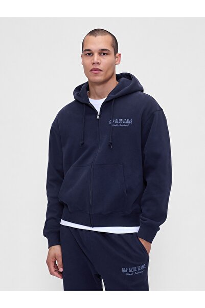 GAP Erkek Lacivert VintageSoft Logo Fermuarlı Sweatshirt