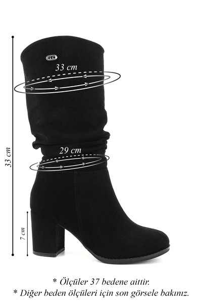GÖNDERİ(R) Γυναικείες μπότες με χοντρό τακούνι με στρογγυλή μύτη από μαύρο σουέτ