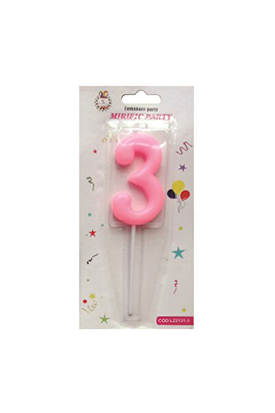 Mirific Party Cake candle, pink, 7 cm, number 3