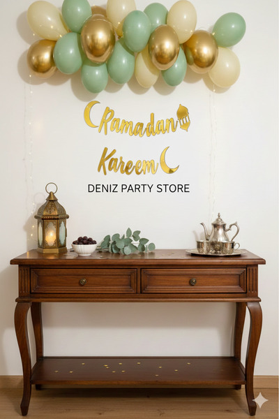 Deniz Party Store Ramadan Kareem Gold Kaligrafi Yazı Ledli Zincir Balon Ramaz...