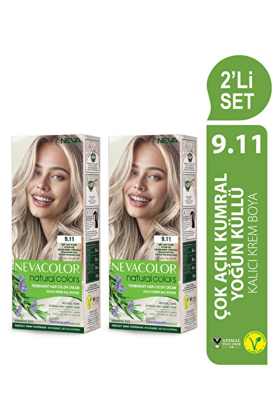Neva Color Natural Colors 2'Lİ SET 9.11 ÇOK AÇIK KUMRAL YOĞUN KÜLLÜ Kalıcı Krem Saç Boyası Seti