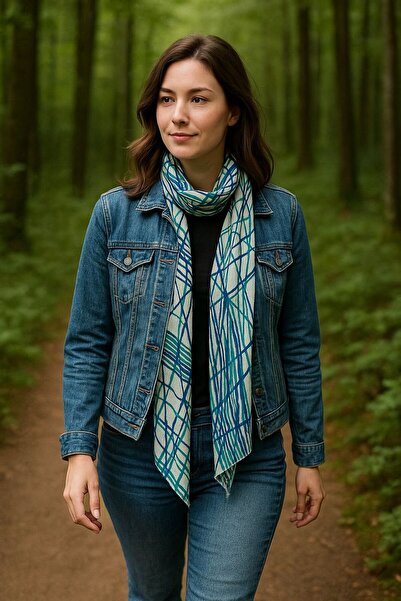 Gönülden Tasarım 165Χ50 εκ. Φουλάρι με σχέδιο Unisex ΜΠΛΕ