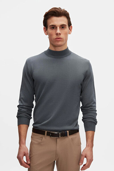 D'S Damat Ds Groom Regular Fit Ocean Blue Cotton Blended Half Fisherman Knitwear Sweater