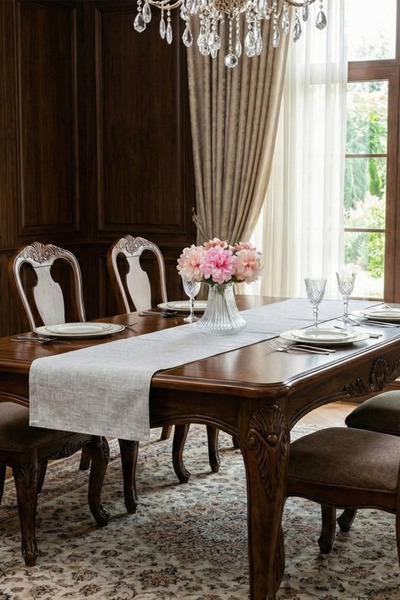 Finezza Linen Printed Cotton/Linen Silver Runner 40*140 cm - 682