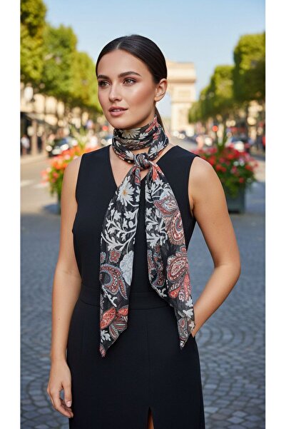 Gönülden Tasarım 125X20 Cm Eșarfă pentru femei cu model etnic de flori, neagră