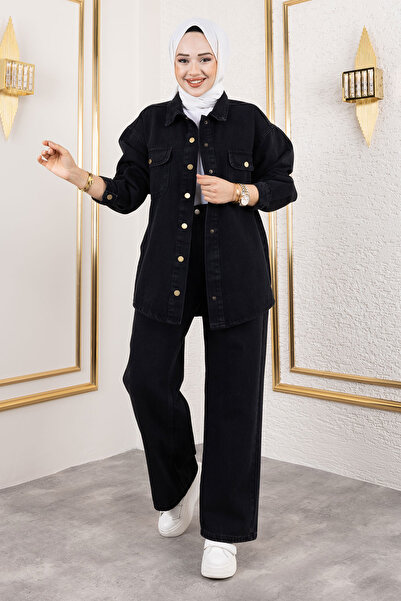 Tesettür Dünyası Μαύρο Τζιν Σετ - TSD 250101