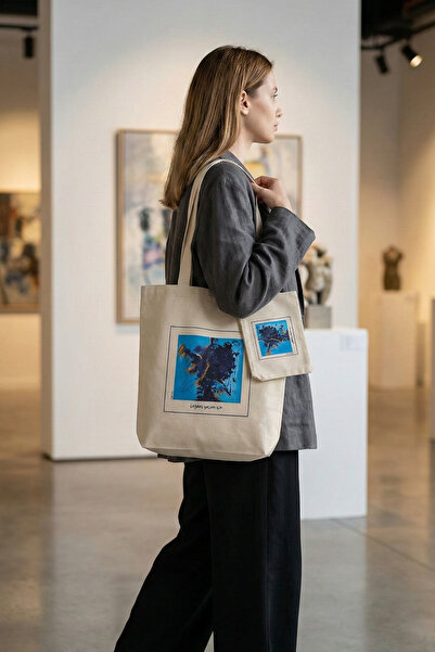 Çağdaş Yaşam İçin Otoportre Baskılı Bez Çanta Seti - Desenli Çanta ve Makyaj ...