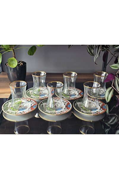 EMİRA HOME Hybrıd-6 - 6 Kişilik Çift Desenli Çay Seti