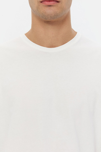 D'S Damat Μπλουζάκι Slim Fit White Crew Neck 100% βαμβακερό που αναπνέει