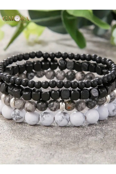 GALORA مجموعة أساور رجالية من الأحجار الطبيعية مكونة من 4 قطع - أوبسيديان، حج...