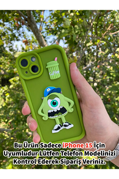 Merwish iPhone 15 Uyumlu 3D Sevimli Canavar Figürlü Darbe Korumalı Silikon Kılıf