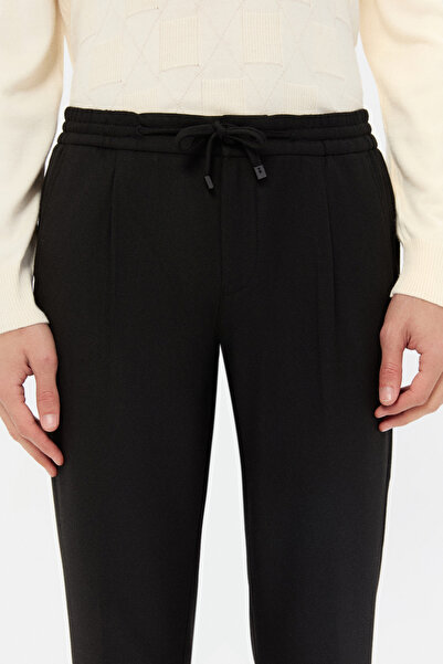 D'S Damat Ds Damat Regular Fit Black Gabardine Jogger Pants