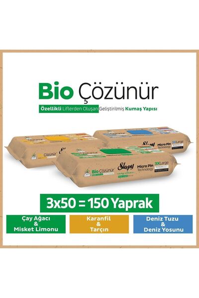 Sleepy Bio Çözünür Yüzey Temizlik Havlusu&mendili Karma Paket 3x50 (150 YAPRAK)