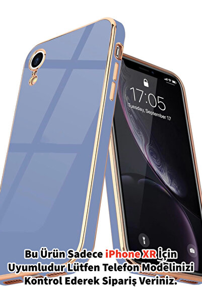 Merwish iPhone Xr Uyumlu Lazer Kesim Gold Çerçeve Mavi Kapak Kılıf