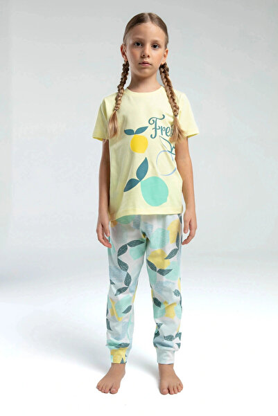 Rolypoly طقم بيجامة بناتي أصفر بأكمام قصيرة