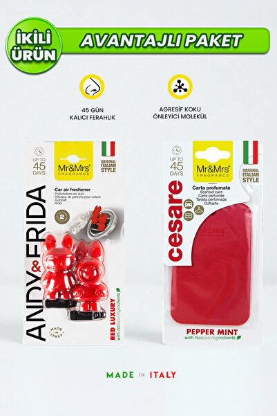 Mr&Mrs Fragrance Andy&Frida ve Card Cesare 2'li Set - Oto Araç Kokusu, Asma K...