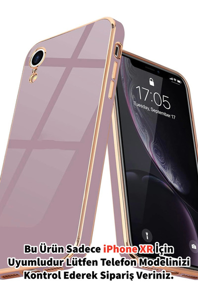 Merwish iPhone Xr Uyumlu Lazer Kesim Gold Çerçeve Mor Kapak Kılıf