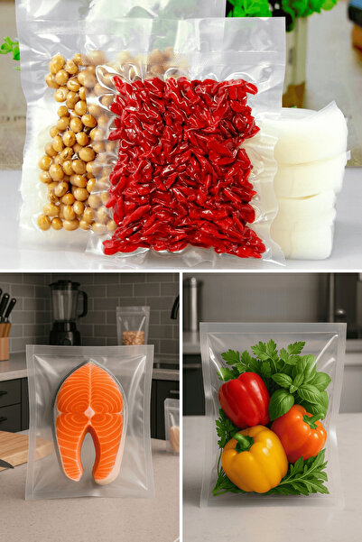 PlasandPlus Endüstriyel Vakum Poşet Torba Et Tavuk Peynir Gıdayla Temasa Uygun 65 Mikron Düz 21x17 cm 50 Adet