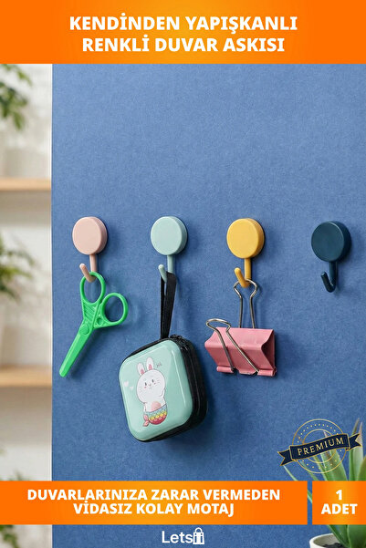 Letsii Kendinden Yapışkanlı Renkli Duvar Askısı Anahtar ve Havlu Askılığı