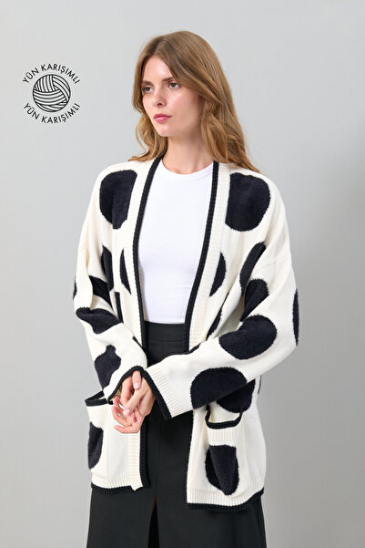 Roman Yün Hırka Siyah-Ekru K2571019_651