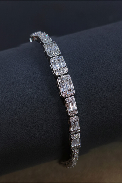 OSMANLI GÜMÜŞ Kadın Gümüş Bileklik - Dilruba Baget Taşlı Kalın Model Kare Bil...