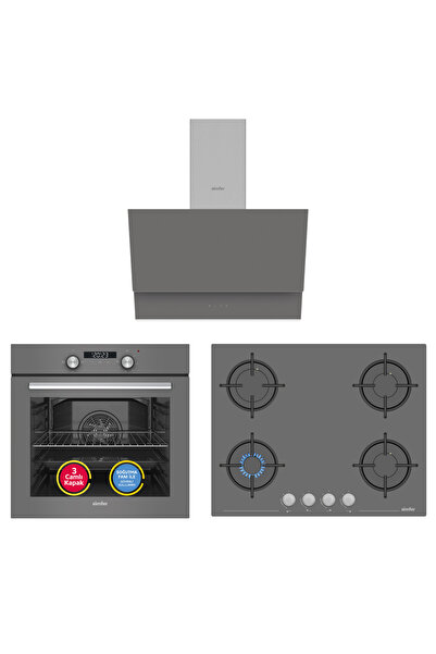 Simfer 4 Fonksiyon Trend Dijital Silver Power Turbo 3'lü Ankastre Set ( Fırın + Ocak + Davlumbaz)