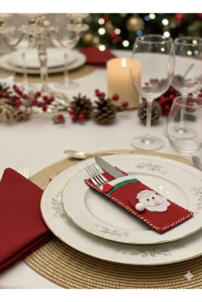 Handmade Elegance İKİ ADET Yılbaşı Sofra-sofra Sunum-çatal Kaşıklık-dekoratif Masa Süsü-yılbası-noel Baba