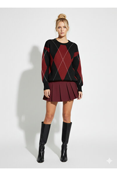 ribana Crew Neck Diamond Pattern Soft Thick Sweater