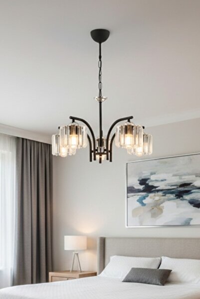 ESSLİGHT MİLAN 5’Lİ SARKIT AVİZE KRİSTAL TAŞLI MODERN DEKORATİF AYDINLATMA SALON YATAK ODASI MUTFAK