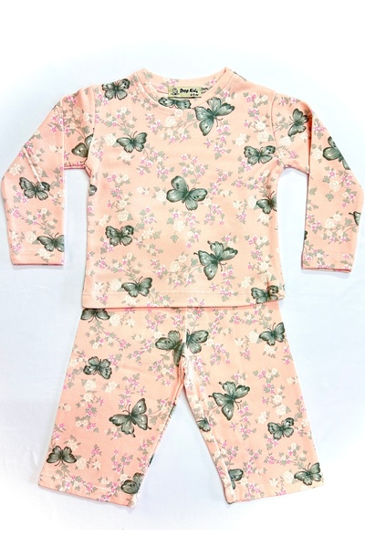 Drop Kids Baby Kids Long Two-Piece Pajama Set Suit Butterfly Pattern