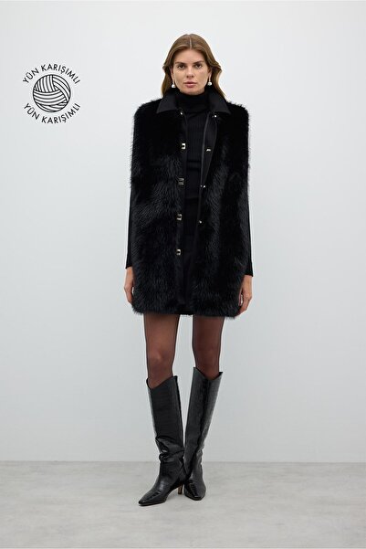 Roman Kilit Tokalı Kürk Yelek Siyah K2617009_001