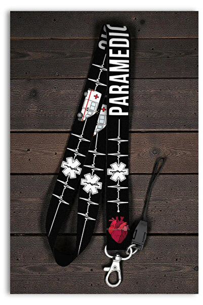 Mia Aurora Paramedik Ambulans EKG Desenli Boyun Askı İpi Telefon Anahtarlık K...