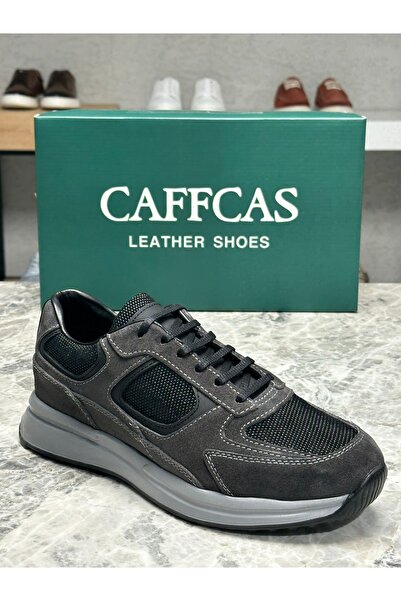 Caffcas حذاء رجالي رياضي كاجوال مصنوع يدويًا من الجلد الطبيعي باللون الرمادي ...