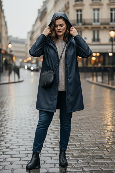 Hanezza Beden Aralığı Geniş, Desenli Astarlı Su Geçirmez Yağmurluk