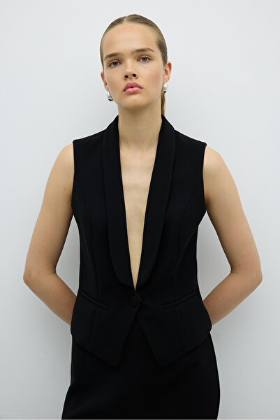 Roman V Yaka Düğmeli Yelek Siyah K2517017_001