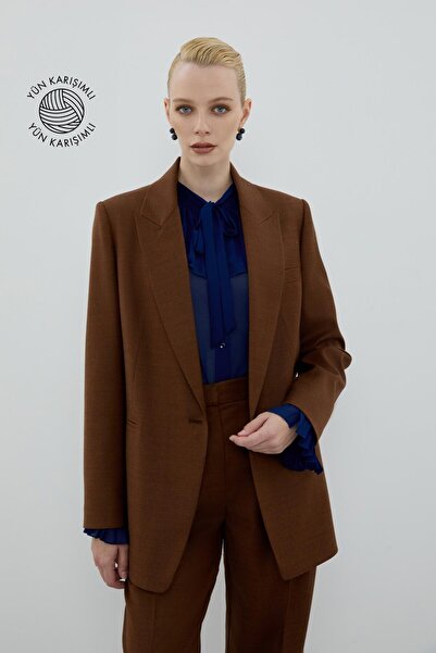 Roman Yün Karışımlı Fleto Cepli Ceket Kahve K2616028_005