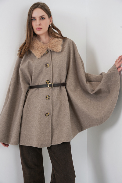 Bigdart Women's Belted Cashmere Poncho 9165 - Stone