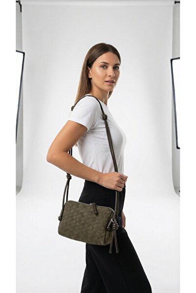 DMG Collection Vintage Suede and Leather Women's Shoulder Bag with Knitted Pattern, Adjustable Strap, and Charm Detail, Optional
