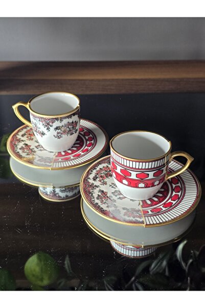 EMİRA HOME Apollo-2 Kişilik Çift Desenli Kahve Fincanı Seti