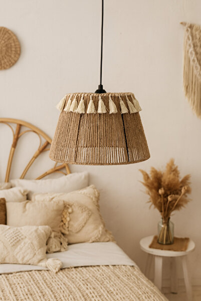 YUTEDEKOR El Yapımı Bohem Jüt & Pamuk Avize – Arne Crown | 30 cm