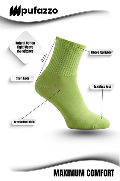 PUFAZZO Women's Short Socks Sports Socks Set of 6 - Natural Cotton, Stitch-Free , Tennis, College, Green Sports Socks