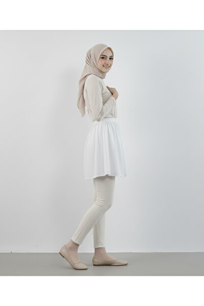 Modabenna Îmbrăcăminte interioară din țesătură creponată de calitate ecru Fusta extensibilă de salvare Elastică flexibilă cu fantă frontală Hijab alb
