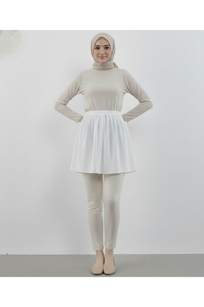 Modabenna Îmbrăcăminte interioară din țesătură creponată de calitate ecru Fusta extensibilă de salvare Elastică flexibilă cu fantă frontală Hijab alb