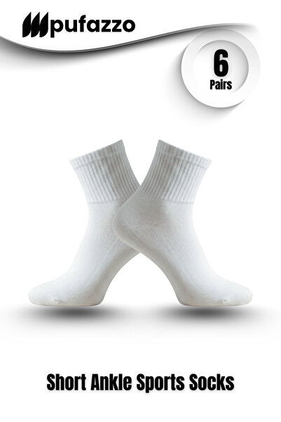 PUFAZZO Women's Short Tube Sports Socks Set of 6 - Natural Cotton, Stitch-Free , Tennis, College, White Sports Socks